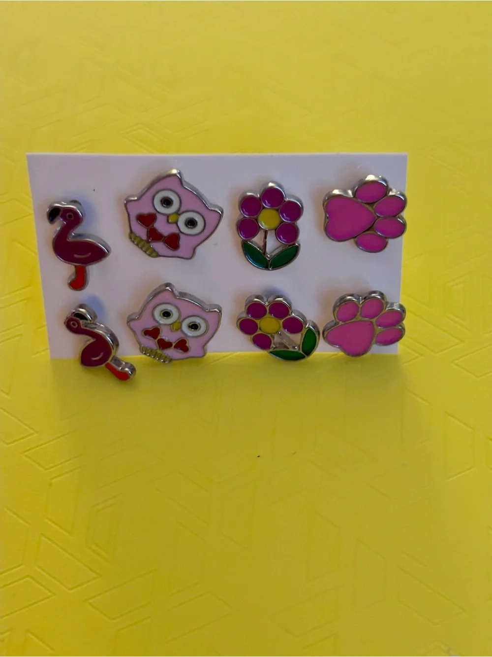 Kids Pink Owl, Paw & Flower Stud Earring Set Hypoallergenic